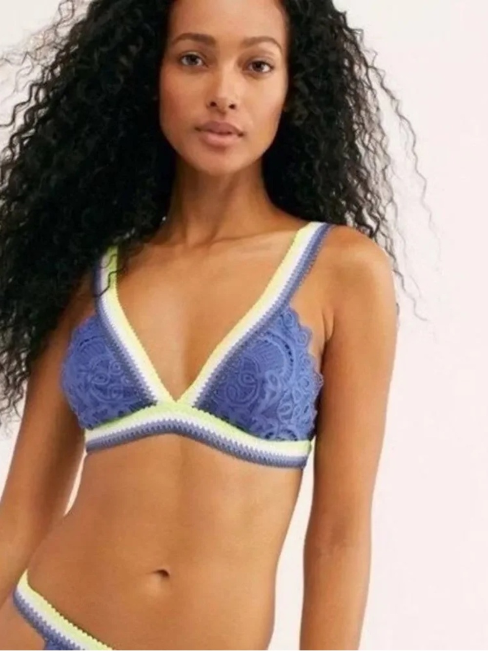 Blue Lace Bralette with Contrast Trim